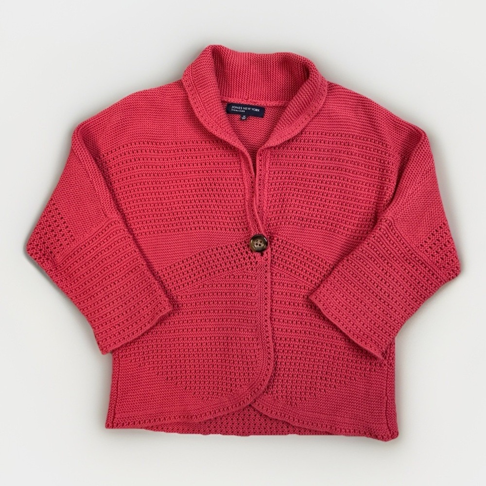 Vintage Jones New York Signature Cardigan Women's M Pink Chunky Knitted Casual
